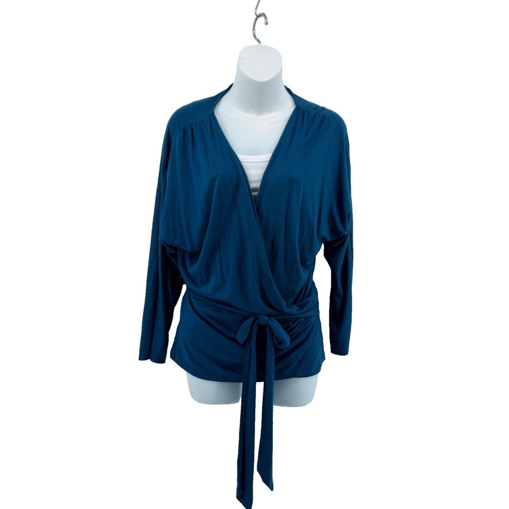Talbots Blue Wrap‎ Tie Waist Dolman Sleeve Top Women's Large NWT